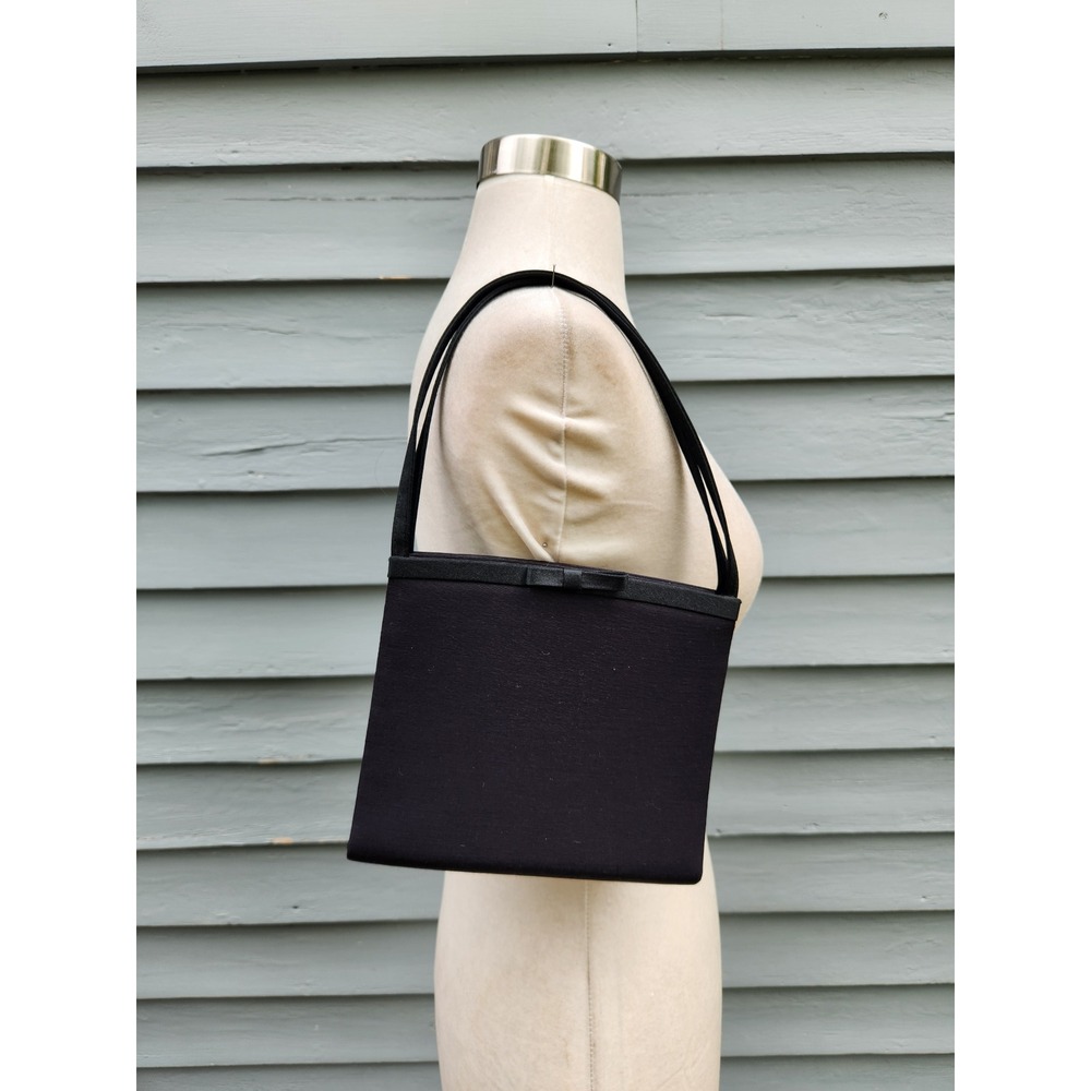 Vintage 90s Kenneth Cole Shoulder Bag Black Bow Accent Minimalist Evening Small‎